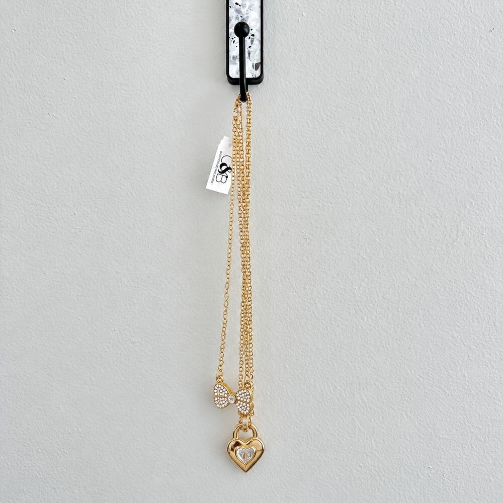Christopher & Banks Gold-Tone Rhinestone Bow Heart Pendant Necklace NWT